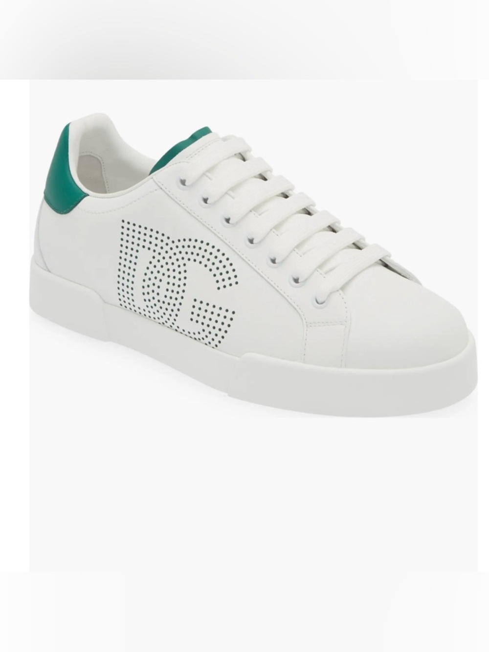 Dolce & Gabbana White Leather Sneakers with Green Heel Tab